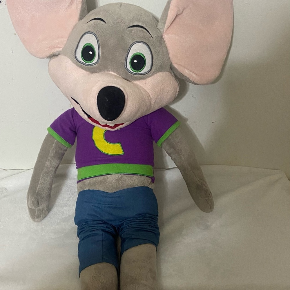 Chuck E Cheese  Mouse Jumbo  Plush Stuffed Animal Toy Purple Shirt, Jeans 30”